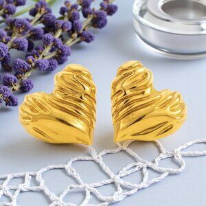 18K Gold Plated Stainless Steel Minimalist Textured Heart Stud Earrings